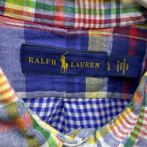 Polo Ralph Lauren Plaid Linen Colorful Mens button Long Sleeve Shirt Large - Picture 3 of 16